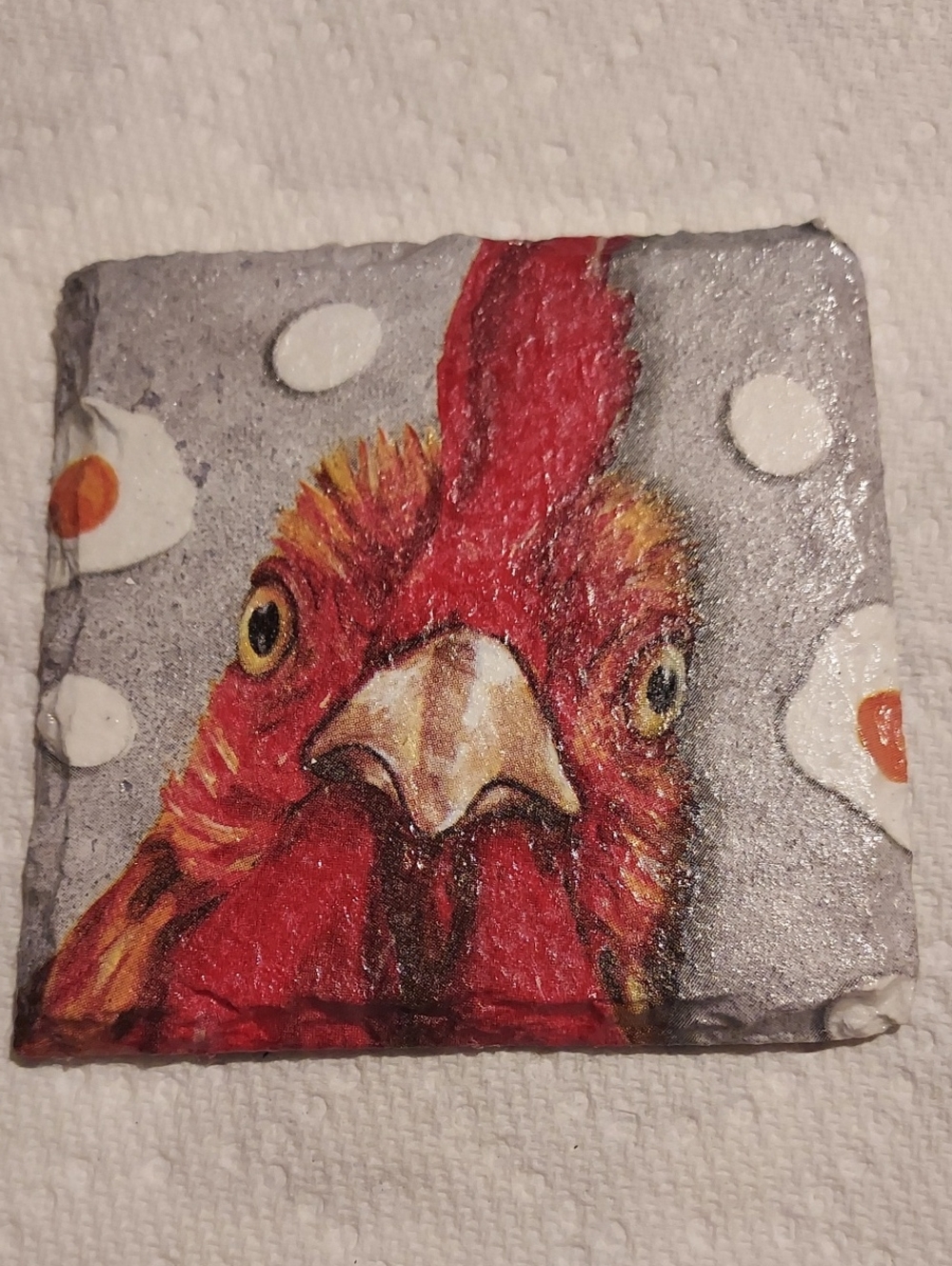 Red Rooster Art Slate Coaster